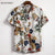 Ethnic Printed Stand Collar Cotton Linen Stripe Short