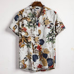 Ethnic Printed Stand Collar Cotton Linen Stripe Short