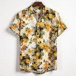 Ethnic Printed Stand Collar Cotton Linen Stripe Short