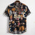 Ethnic Printed Stand Collar Cotton Linen Stripe Short