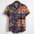 Ethnic Printed Stand Collar Cotton Linen Stripe Short