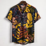 Ethnic Printed Stand Collar Cotton Linen Stripe Short