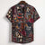 Ethnic Printed Stand Collar Cotton Linen Stripe Short