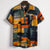 Ethnic Printed Stand Collar Cotton Linen Stripe Short