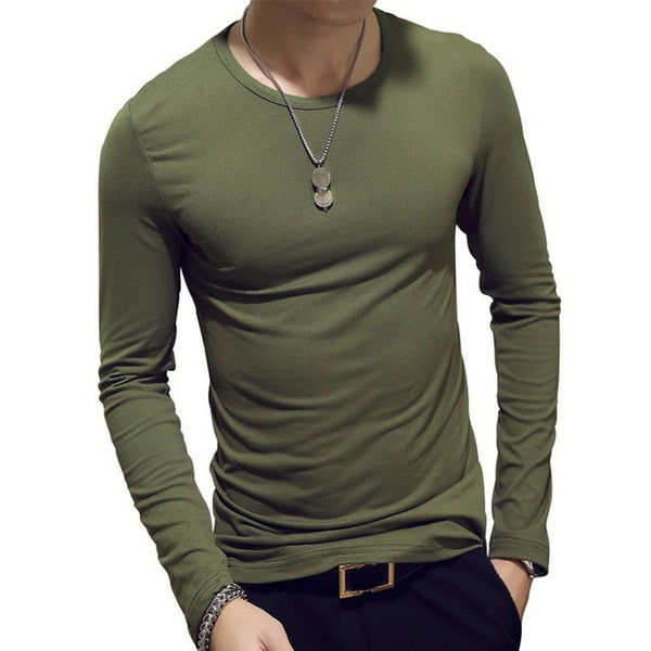 Men T-Shirts Long Sleeve O-Neck Casual Fitness