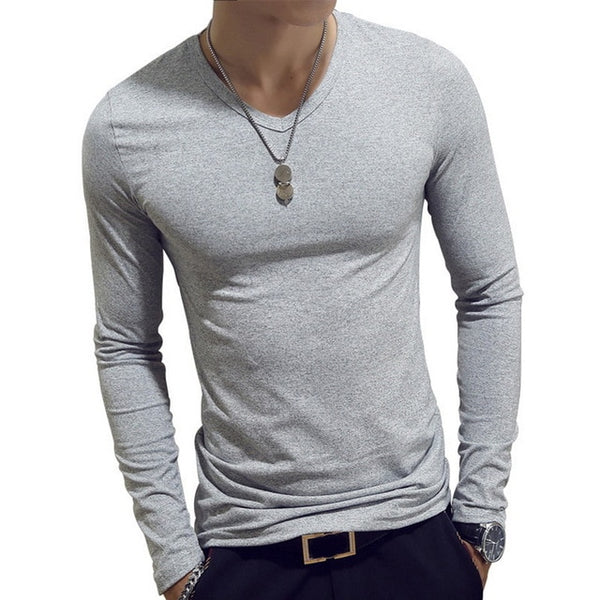 Men T-Shirts Long Sleeve O-Neck Casual Fitness