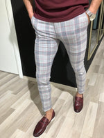 Fashion Mens Slim Fit Check Casual Pants