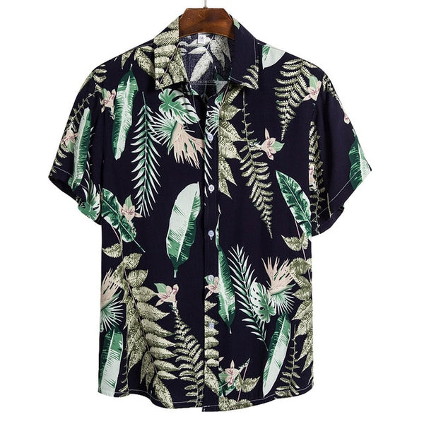 Ethnic Printed Stand Collar Cotton Linen Stripe Short