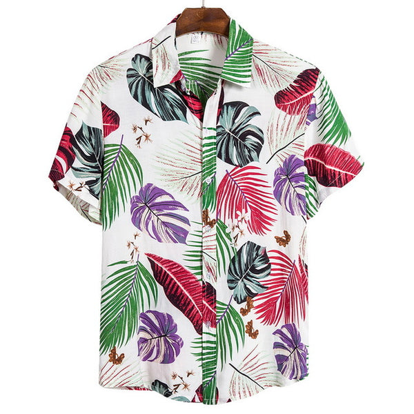 Ethnic Printed Stand Collar Cotton Linen Stripe Short