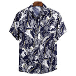 Ethnic Printed Stand Collar Cotton Linen Stripe Short