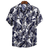 Ethnic Printed Stand Collar Cotton Linen Stripe Short