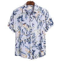 Ethnic Printed Stand Collar Cotton Linen Stripe Short