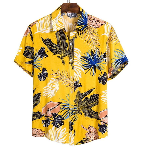 Ethnic Printed Stand Collar Cotton Linen Stripe Short